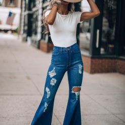 Southern Alternative Clothing Wild Love Distressed Bell Bottoms (Dark Wash)