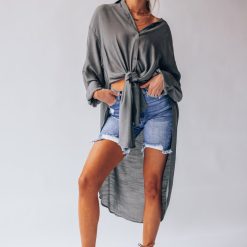 Southern Alternative Palm Woven Button Up (Slate) Blouses + Tops 2 Southern Alternative Palm Woven Button Up (Slate) Blouses + Tops