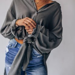 Southern Alternative Palm Woven Button Up (Slate) Blouses + Tops 5 Southern Alternative Palm Woven Button Up (Slate) Blouses + Tops