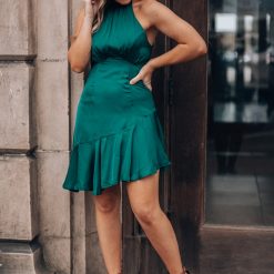 Southern Alternative Dresses Under The Stars Halter Mini Dress (Forest Green)