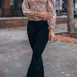 Southern Alternative Clothing Paisley Long Sleeve Blouse (Taupe)