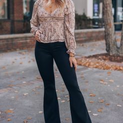 Southern Alternative Clothing Paisley Long Sleeve Blouse (Taupe)