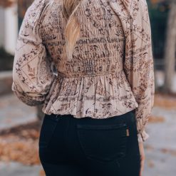 Southern Alternative Clothing Paisley Long Sleeve Blouse (Taupe)