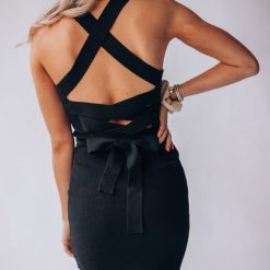 Southern Alternative Play Date Cross Knit Mini Dress (Black)