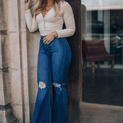 Southern Alternative Soho Distressed Flare Jeans(Medium Stone)