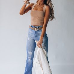 Southern Alternative Heartbreaker Knit Crop Top (Taupe) Blouses + Tops