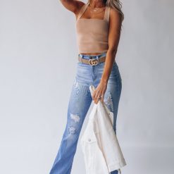 Southern Alternative Heartbreaker Knit Crop Top (Taupe) Blouses + Tops