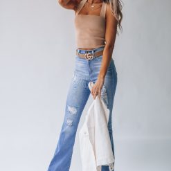 Southern Alternative Heartbreaker Knit Crop Top (Taupe) Blouses + Tops