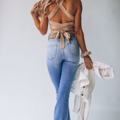 Southern Alternative Heartbreaker Knit Crop Top (Taupe) Blouses + Tops
