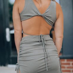 Southern Alternative Bexley Ribbed Cutout Crop Top (Olive)