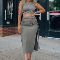 Southern Alternative Bexley Ribbed Cutout Crop Top (Olive)