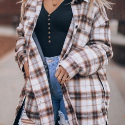 Southern Alternative Mountain Nights Plaid Shacket (Brown)