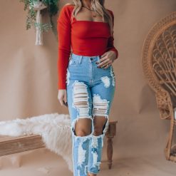 Southern Alternative Headling Knit Long Sleeve Top (Red) 3 Southern Alternative Headling Knit Long Sleeve Top (Red)