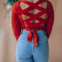 Southern Alternative Headling Knit Long Sleeve Top (Red) 4 Southern Alternative Headling Knit Long Sleeve Top (Red)