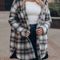 Southern Alternative Anabella Plaid Shacket (Taupe) Clothing