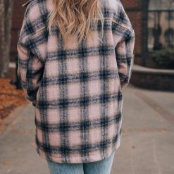 Southern Alternative Bad To The Bone Plaid Shacket (Pink) Clothing