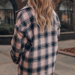 Southern Alternative Bad To The Bone Plaid Shacket (Pink) Clothing