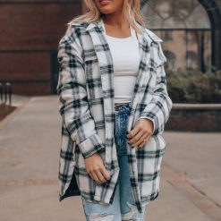 Southern Alternative Mountain Nights Plaid Shacket (Black) Clothing