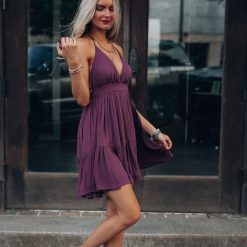 Southern Alternative Ryan Halter Mini Dress (Plum)