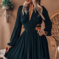 Southern Alternative Clothing Ansley Long Sleeve Mini Dress (Black)