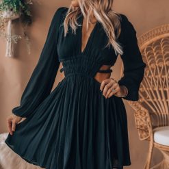 Southern Alternative Clothing Ansley Long Sleeve Mini Dress (Black)