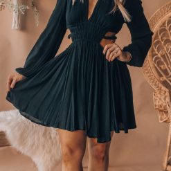 Southern Alternative Clothing Ansley Long Sleeve Mini Dress (Black)