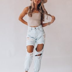 Southern Alternative Blouses + Tops Rebel Ribbed Crop (Taupe)