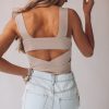 Southern Alternative Blouses + Tops Rebel Ribbed Crop (Taupe)