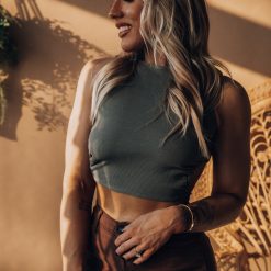 Southern Alternative Bexley Ribbed Cutout Crop Top (Olive)