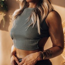 Southern Alternative Bexley Ribbed Cutout Crop Top (Olive)