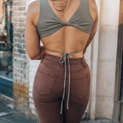 Southern Alternative Bexley Ribbed Cutout Crop Top (Olive)