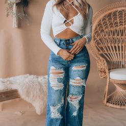 Southern Alternative Clothing Stay Awhile Wide Leg Distressed Jeans (Medium Wash)