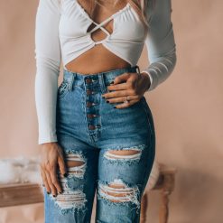 Southern Alternative Clothing Stay Awhile Wide Leg Distressed Jeans (Medium Wash)