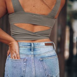 Southern Alternative Clothing Rebel Ribbed Crop Top (Olive)