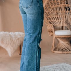 Southern Alternative Clothing Stay Awhile Wide Leg Distressed Jeans (Medium Wash)