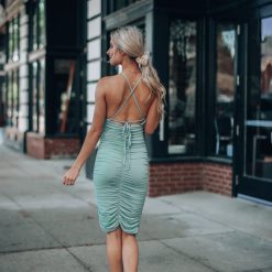 Southern Alternative Key West Ruched Mini Dress (Sage) 4 Southern Alternative Key West Ruched Mini Dress (Sage)