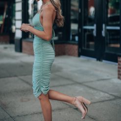 Southern Alternative Key West Ruched Mini Dress (Sage) 3 Southern Alternative Key West Ruched Mini Dress (Sage)