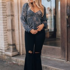 Southern Alternative Clothing Paisley Long Sleeve Blouse (Navy)