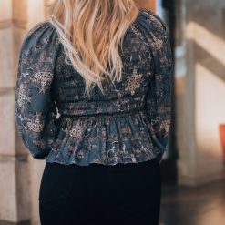 Southern Alternative Clothing Paisley Long Sleeve Blouse (Navy)