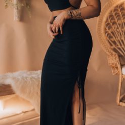 Southern Alternative Out Late Cinched Midi Skirt (Black)