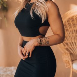 Southern Alternative Bexley Ribbed Cutout Crop Top (Black)