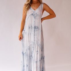 Southern Alternative Sun Burst Tie Dye Maxi Dress (Ocean) Dresses
