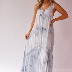 Southern Alternative Sun Burst Tie Dye Maxi Dress (Ocean) Dresses