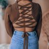 Southern Alternative Blouses + Tops Wonder Of You Wrap Crop Top (Brown)