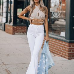 Southern Alternative Molly Wrap Halter Top (Oatmeal) Crop Tops 3 Southern Alternative Molly Wrap Halter Top (Oatmeal) Crop Tops