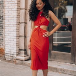 Southern Alternative Knot Again Midi Dress (Rust)