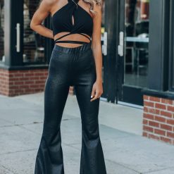 Southern Alternative Crop Tops Molly Wrap Halter Top (Black)