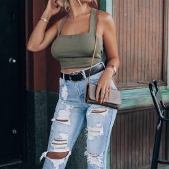 Southern Alternative Heartbreaker Knit Crop Top (Olive) Clothing