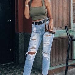 Southern Alternative Heartbreaker Knit Crop Top (Olive) Clothing