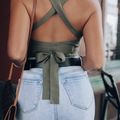 Southern Alternative Heartbreaker Knit Crop Top (Olive) Clothing